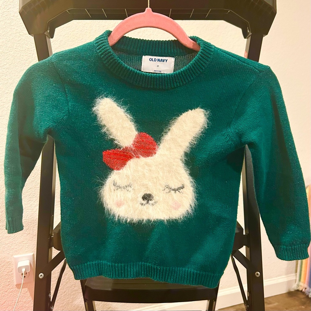 Old Navy Kids Sweater with Bunny and Red Bow